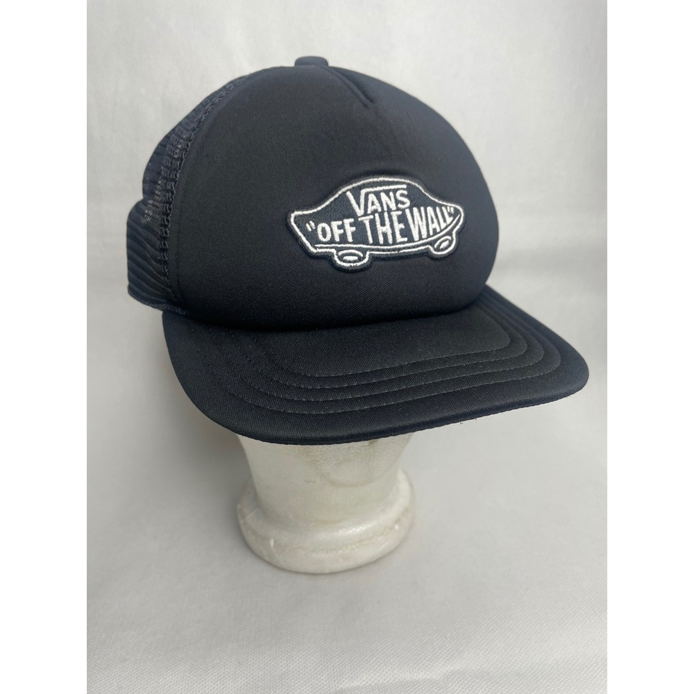 Vans Off the Wall Trucker Hat Size SMALL Adjustable Skateboard Patch All Black